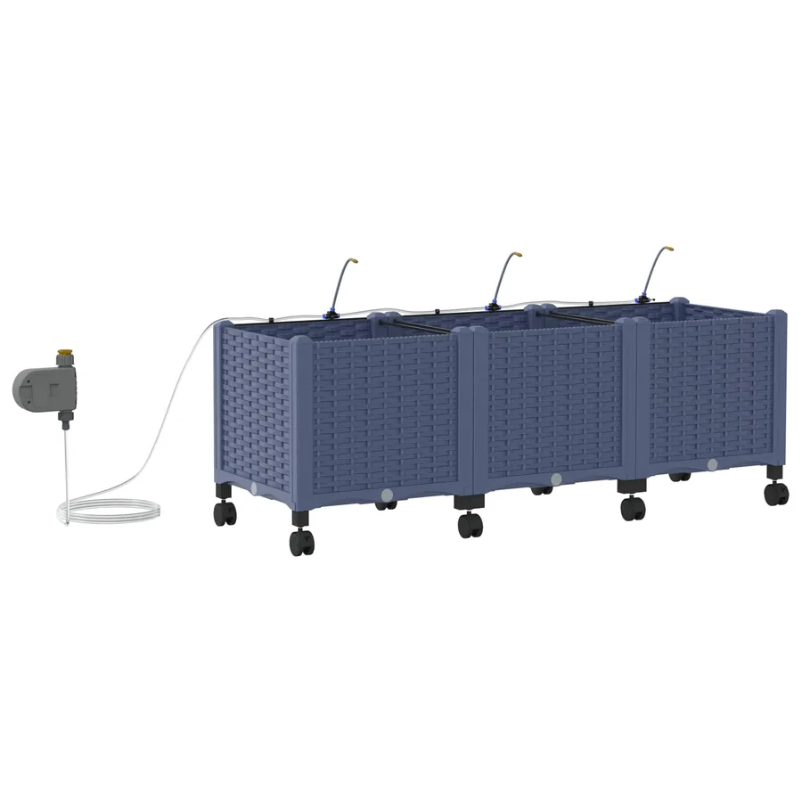 Porte-plante de jardin avec irrigation et roues 3 pc Gris PP - 4