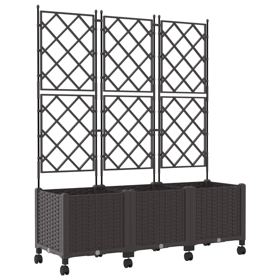 Bac de jardin avec treillis et roues 3 pc Marron PP - 2