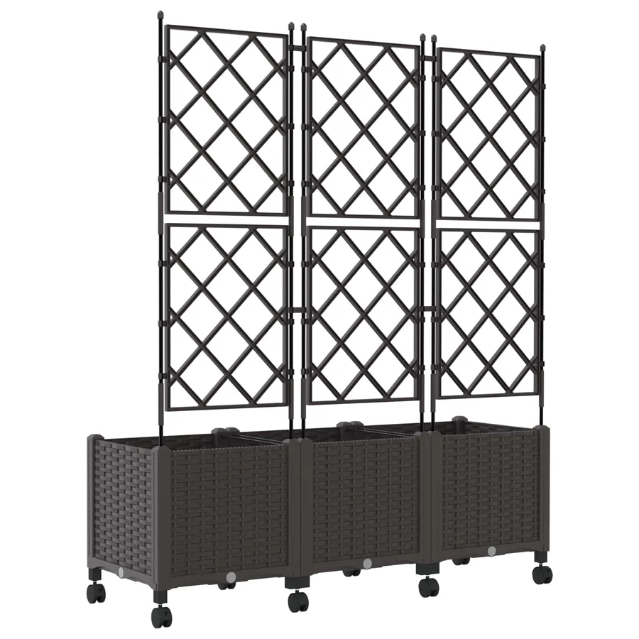 Bac de jardin avec treillis et roues 3 pc Marron PP - 4