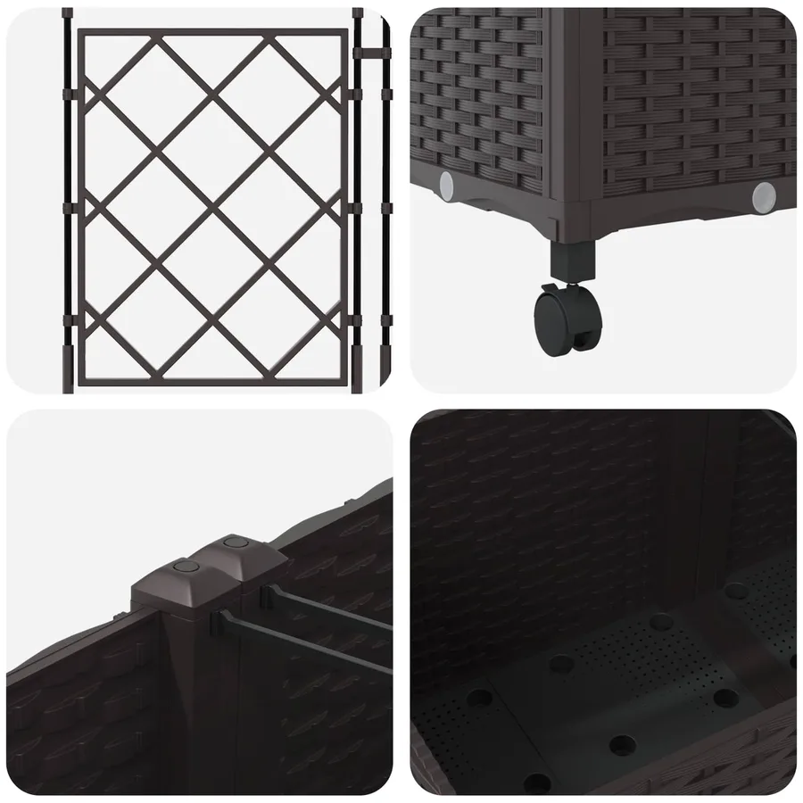 Bac de jardin avec treillis et roues 3 pc Marron PP - 5