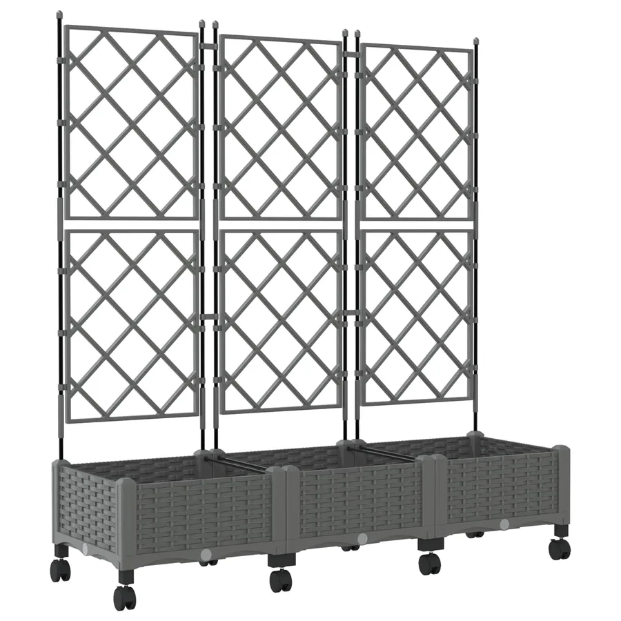 Bac de jardin avec treillis et roues 3 pc Gris clair PP - 2