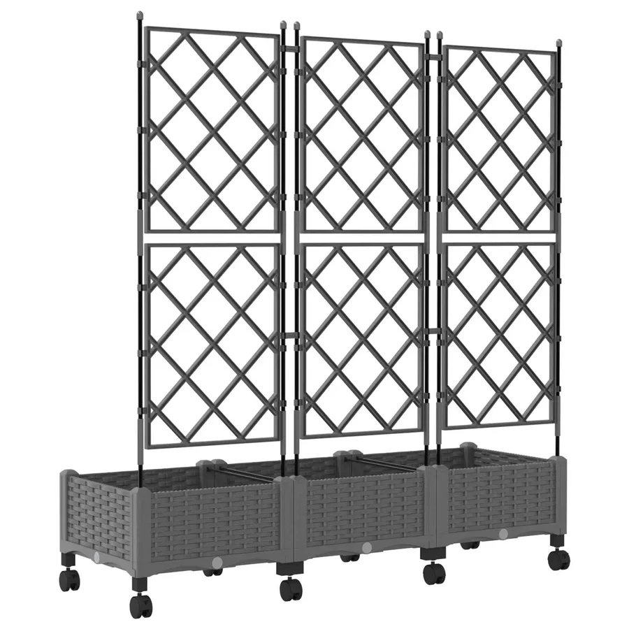 Bac de jardin avec treillis et roues 3 pc Gris clair PP - 4