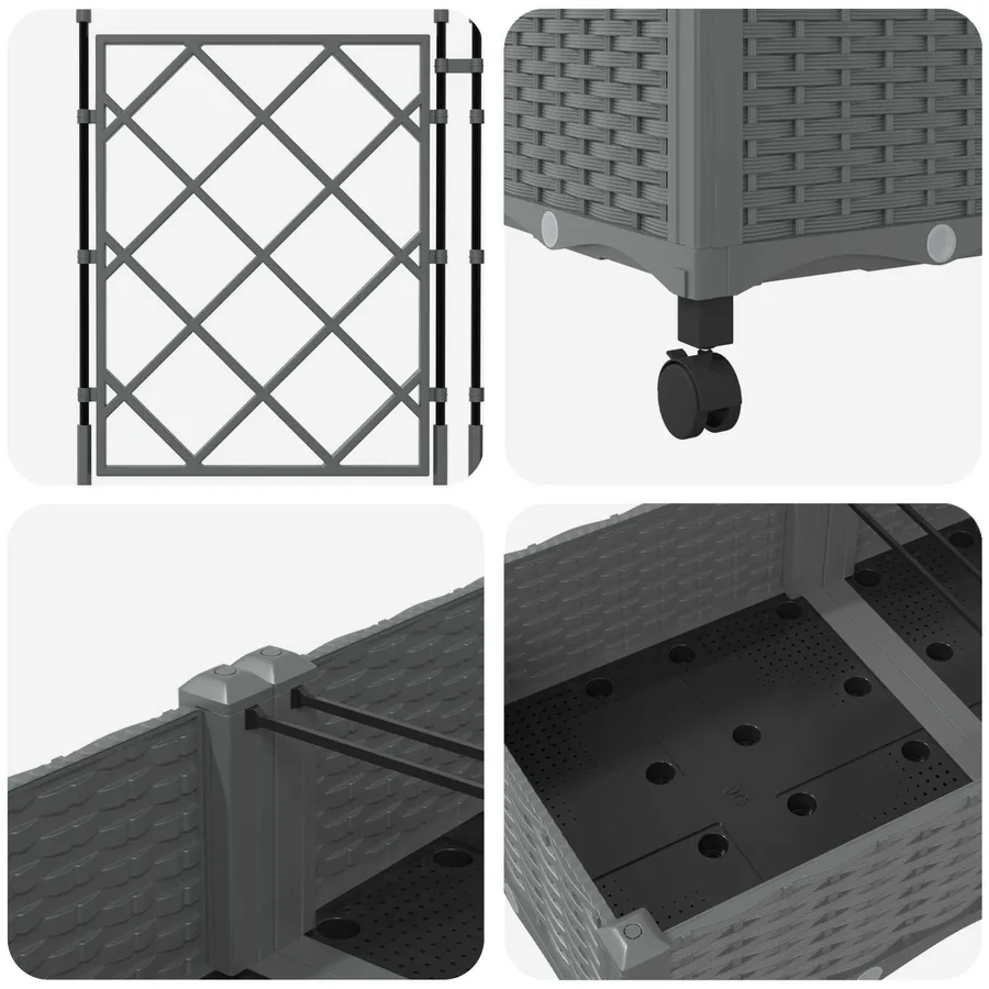 Bac de jardin avec treillis et roues 3 pc Gris clair PP - 5