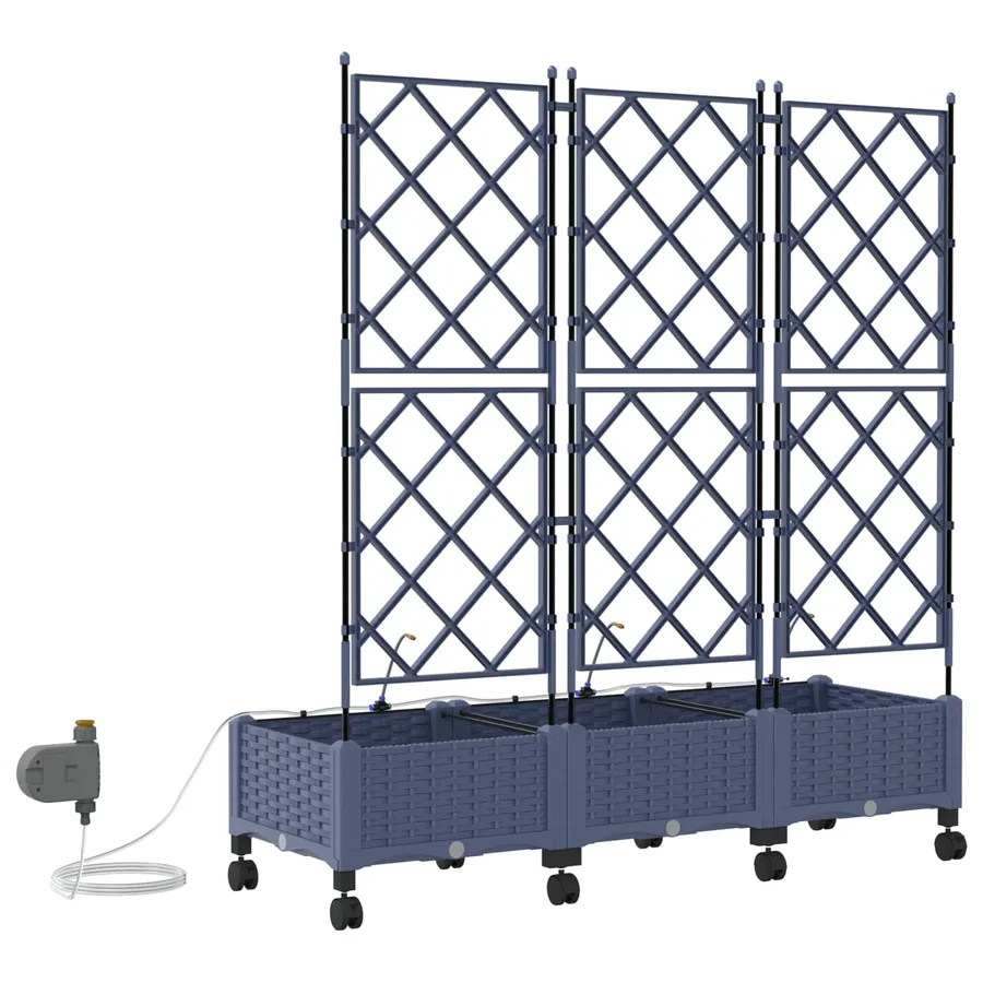 Porte-plante de jardin avec irrigation et roues 3 pc Gris PP - 4