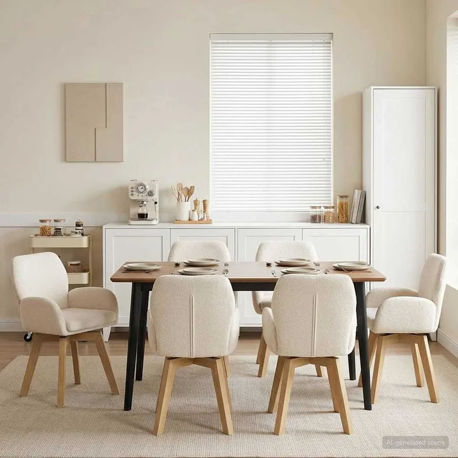 Chaises de salle à manger pivotantes 6 pcs Bouclé Crème