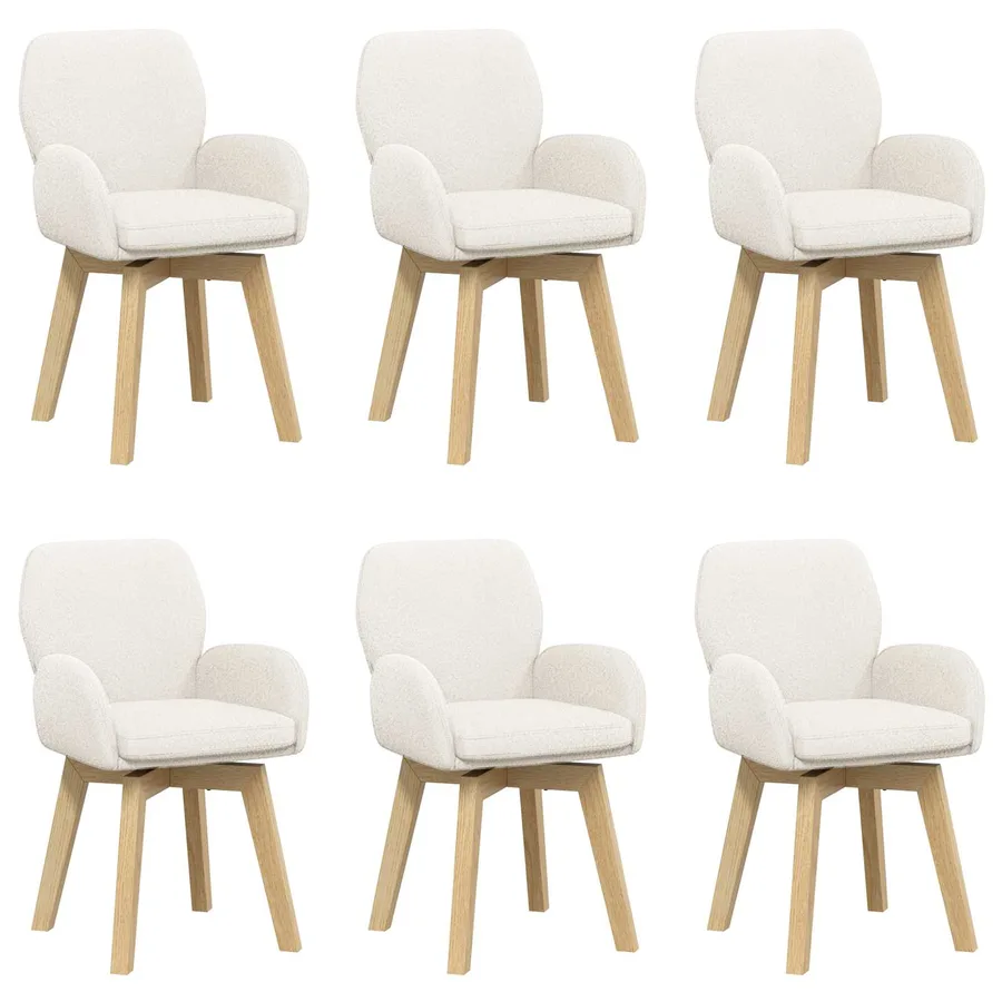 Chaises de salle à manger pivotantes 6 pcs Bouclé Crème - 2