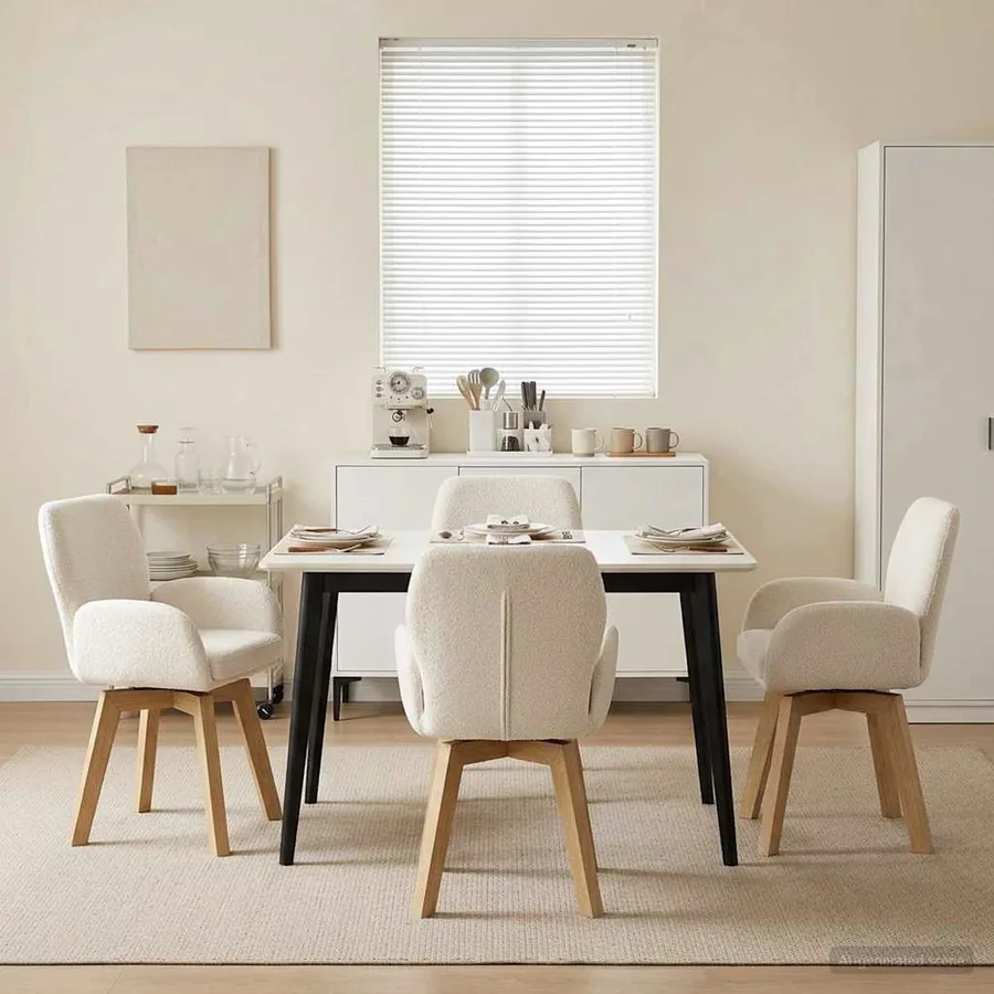 Chaises de salle à manger pivotantes 4 pcs Bouclé Crème