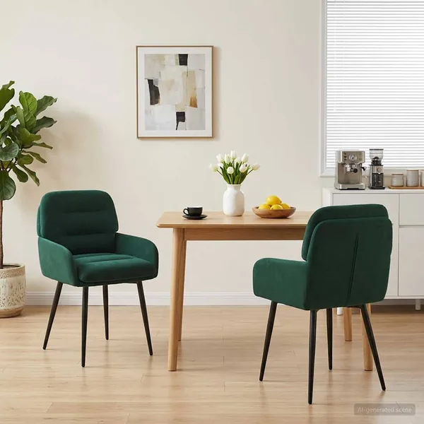 Chaises de salle à manger 2 pcs Velours Vert foncé