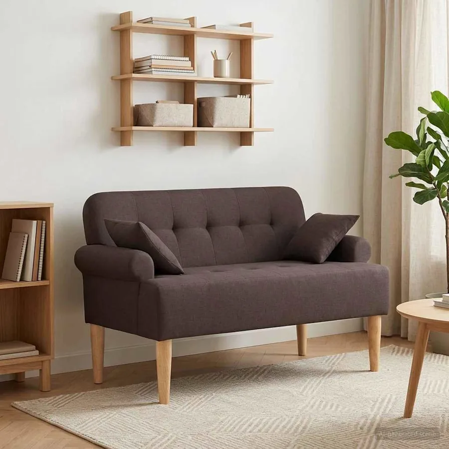 Canapé love seat avec capitonnage en boutons Marron foncé Tissu