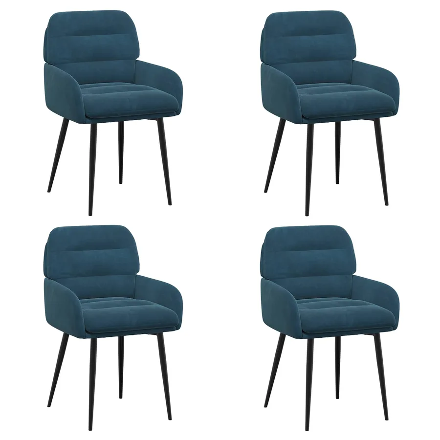 Chaises de salle à manger 4 pcs Velours Bleu 59 x 59,5 x 90 cm - 2