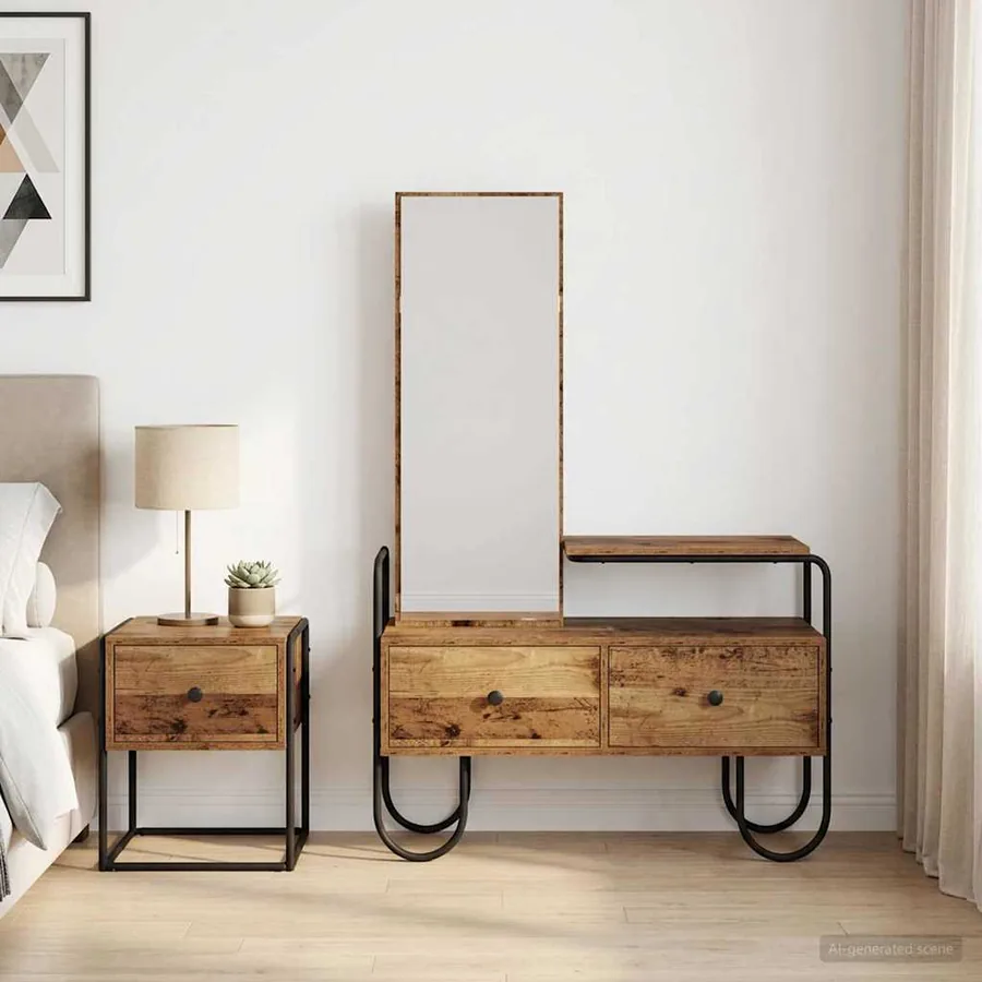 Table de Toilette avec tiroir Bois ancien Bois d'ingénierie
