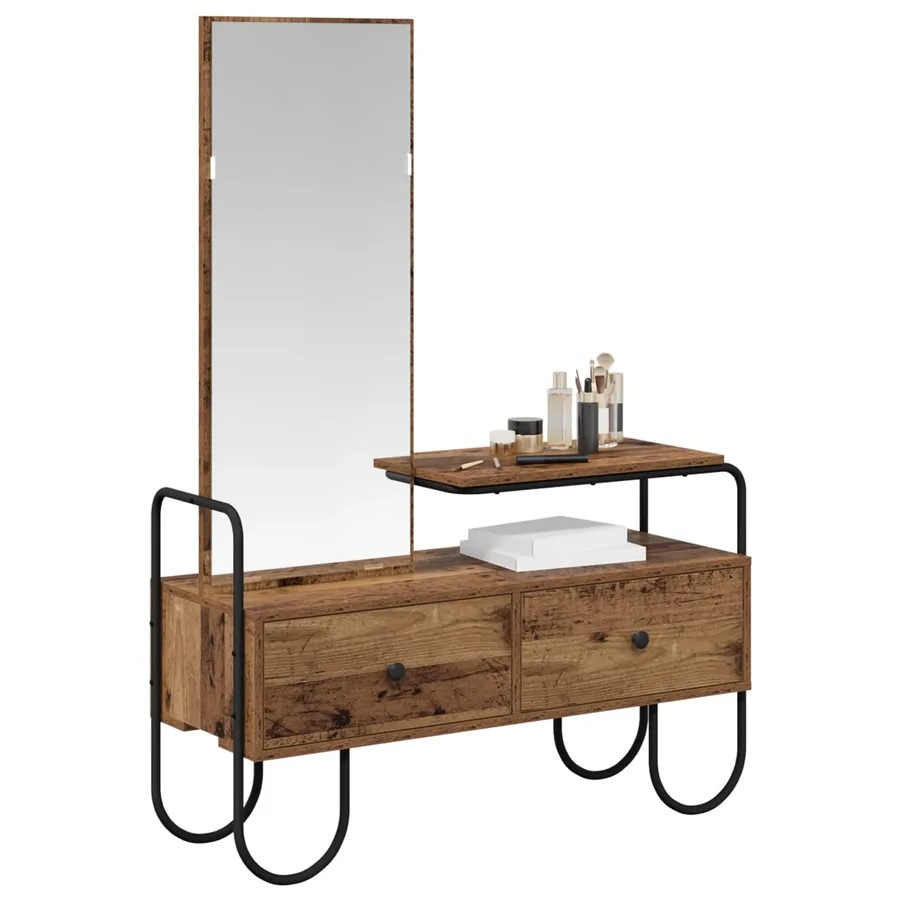 Table de Toilette avec tiroir Bois ancien Bois d'ingénierie - 3