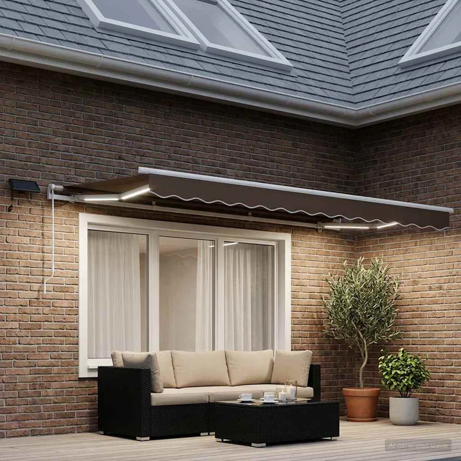 Auvent rétractable Taupe 350 x 250 cm Tissu et Aluminium