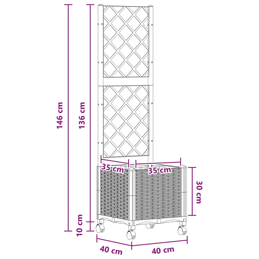 Bac de jardin avec treillis et roues Blanc 40 x 40 x 146 cm PP - 8