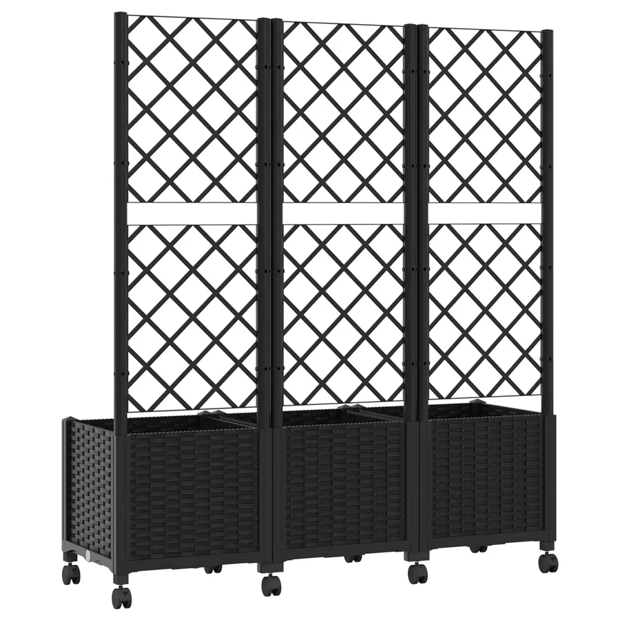 Bac de jardin avec treillis et roues Noir 120 x 40 x 146 cm PP - 5