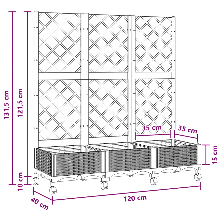 Bac de jardin avec treillis et roues Blanc 120 x 40 x 131,5 cm - 8