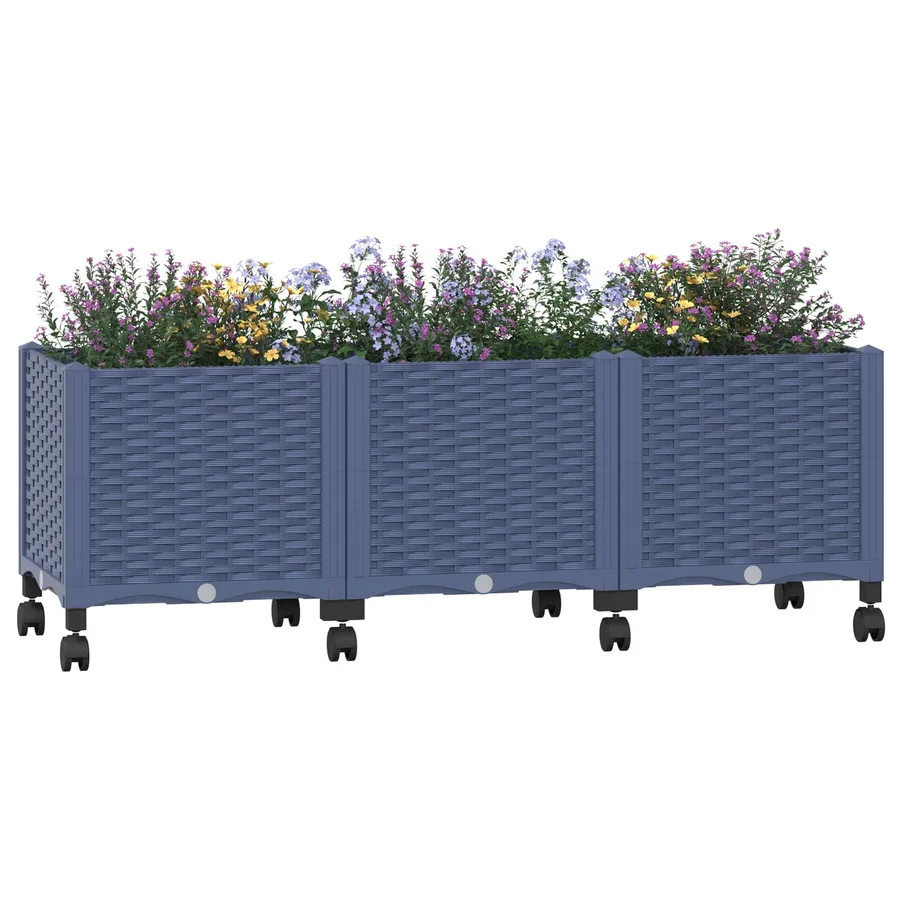 Jardinière avec Roues Gris Bleu 120 x 40 x 48 cm PP - 3