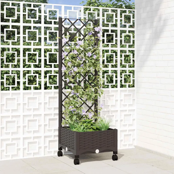 Bac de jardin avec treillis et roues Marron 40 x 40 x 131,5 cm