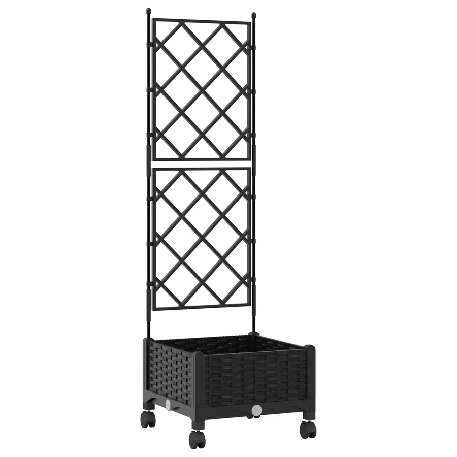 Bac de jardin avec treillis et roues Noir 40 x 40 x 131,5 cm PP - 2