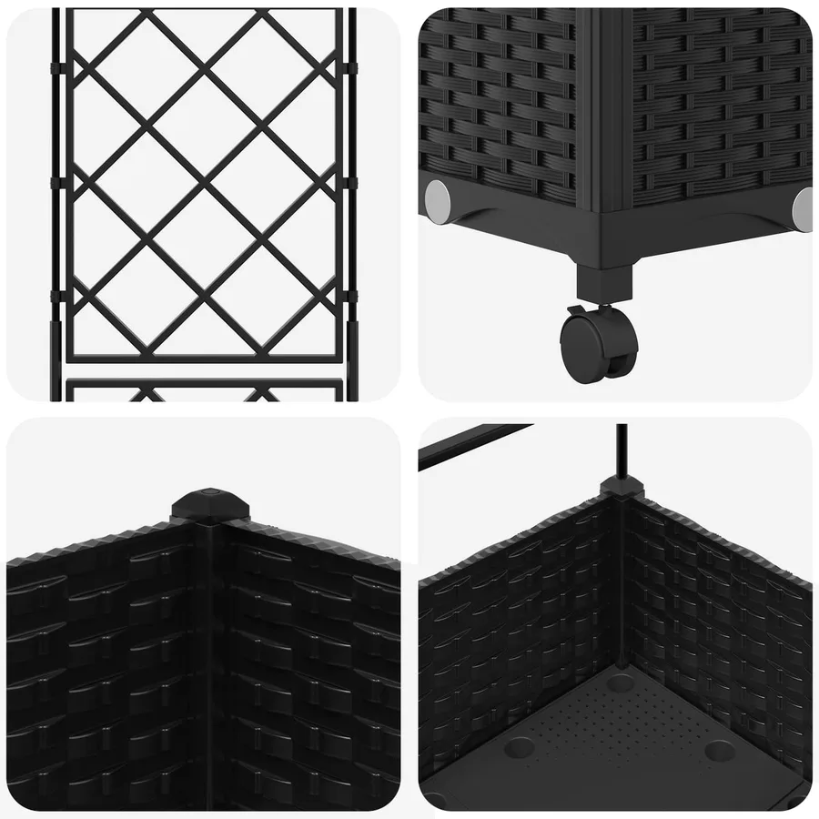 Bac de jardin avec treillis et roues Noir 40 x 40 x 131,5 cm PP - 5