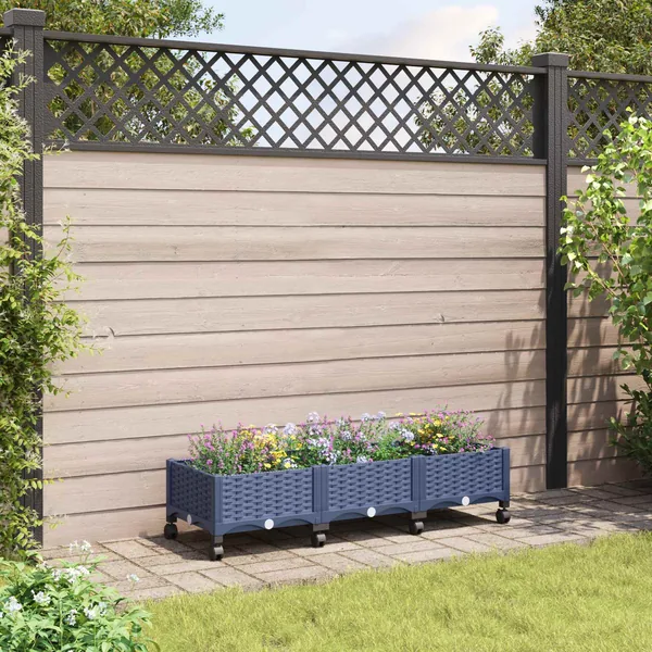 Jardinière avec Roues Gris Bleu 120 x 40 x 33 cm PP