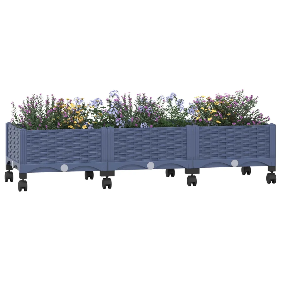 Jardinière avec Roues Gris Bleu 120 x 40 x 33 cm PP - 3