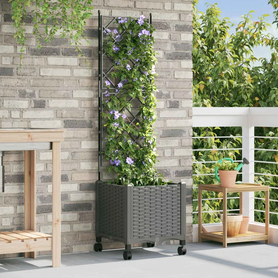 Bac de jardin avec treillis et roues Gris clair PP