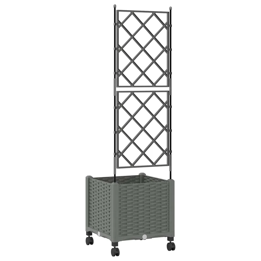 Bac de jardin avec treillis et roues Gris clair PP - 4