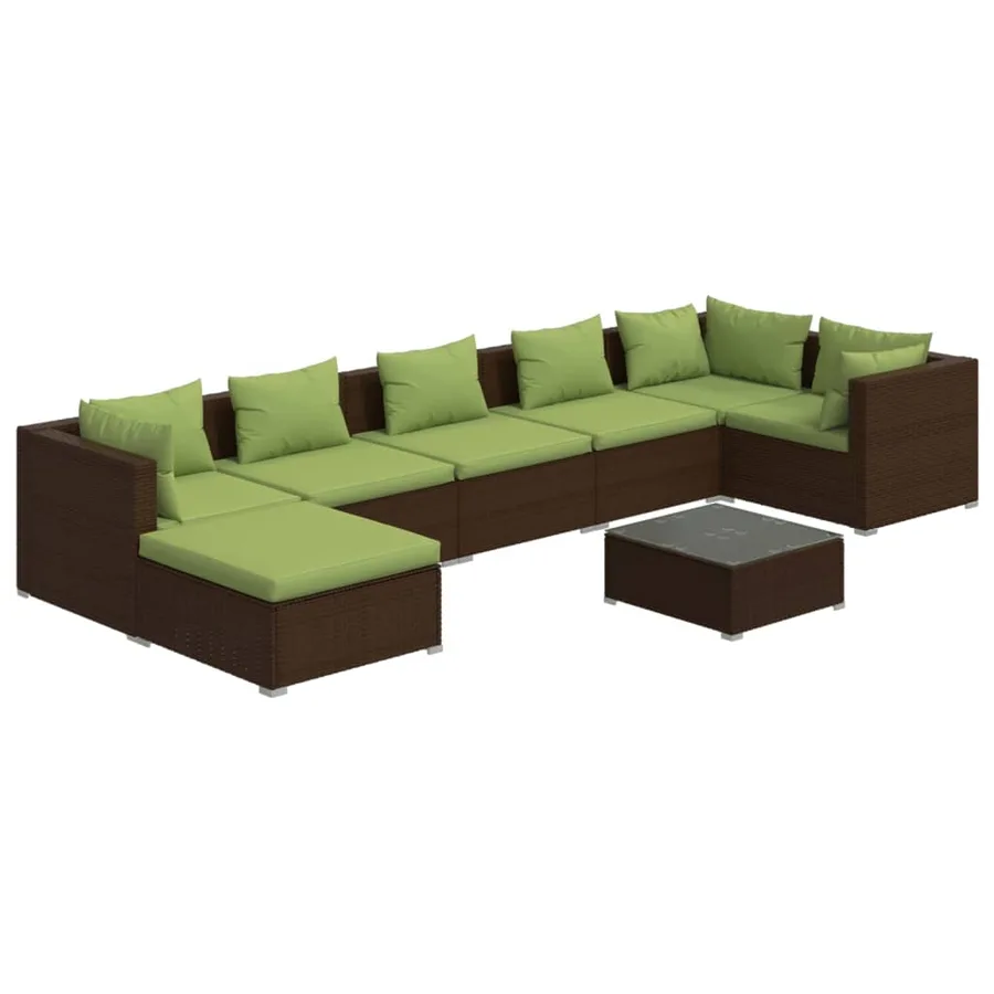 Salon de jardin 8 pcs avec coussins résine tressée marron - 2