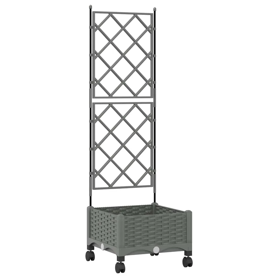 Bac de jardin avec treillis et roues Gris clair PP - 2