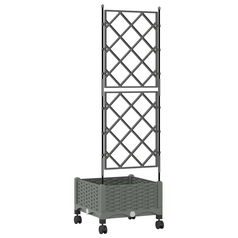 Bac de jardin avec treillis et roues Gris clair PP - 4
