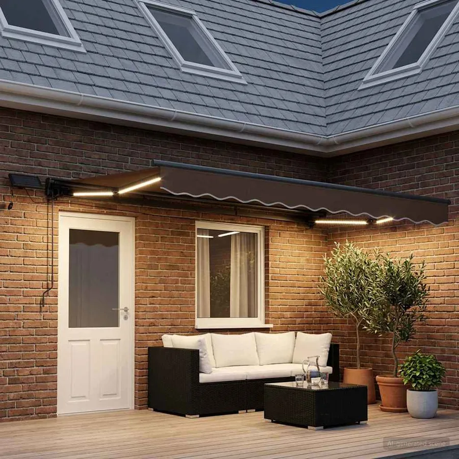 Cadre de store manuel avec LEDs Taupe 4 x 2 m - 3