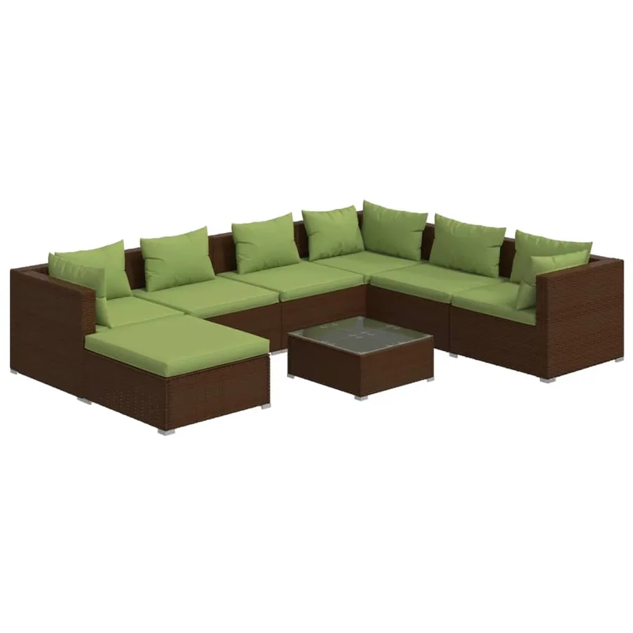Salon de jardin 8 pcs avec coussins résine tressée marron - 2