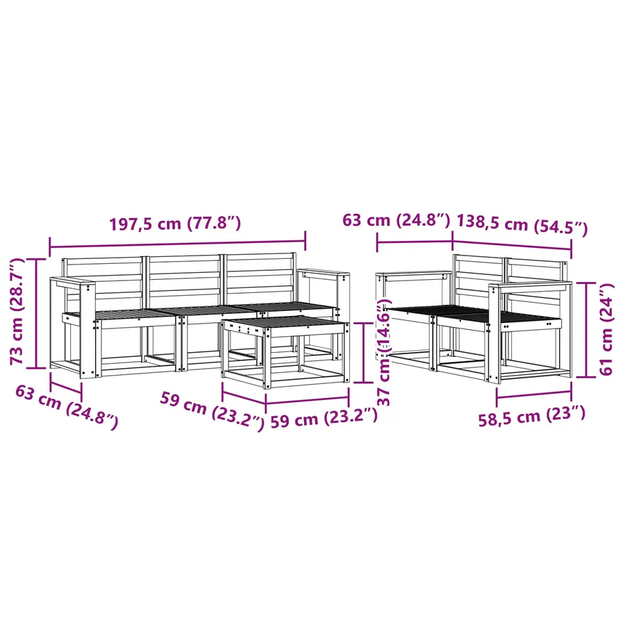 Ensemble de canapés d'extérieur 6 pcs Blanc 59 x 59 x 37 cm - 8