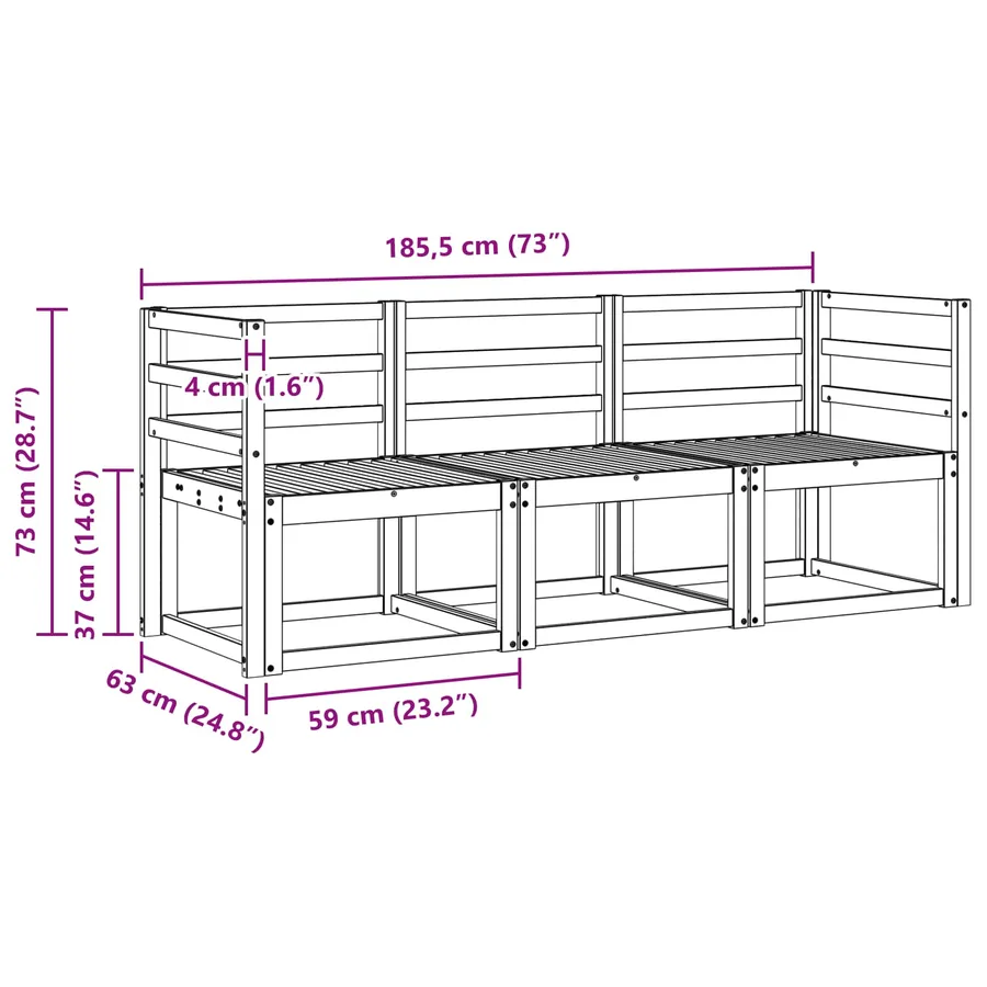 Ensemble de canapés d'extérieur 3 pcs Blanc 185,5 x 63 x 73 cm - 5