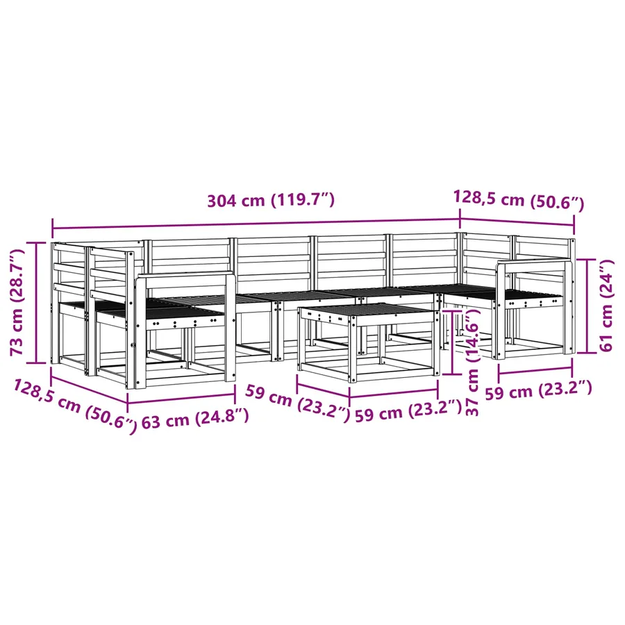 Ensemble de canapés d'extérieur 8 pcs Blanc 59 x 59 x 37 cm - 8