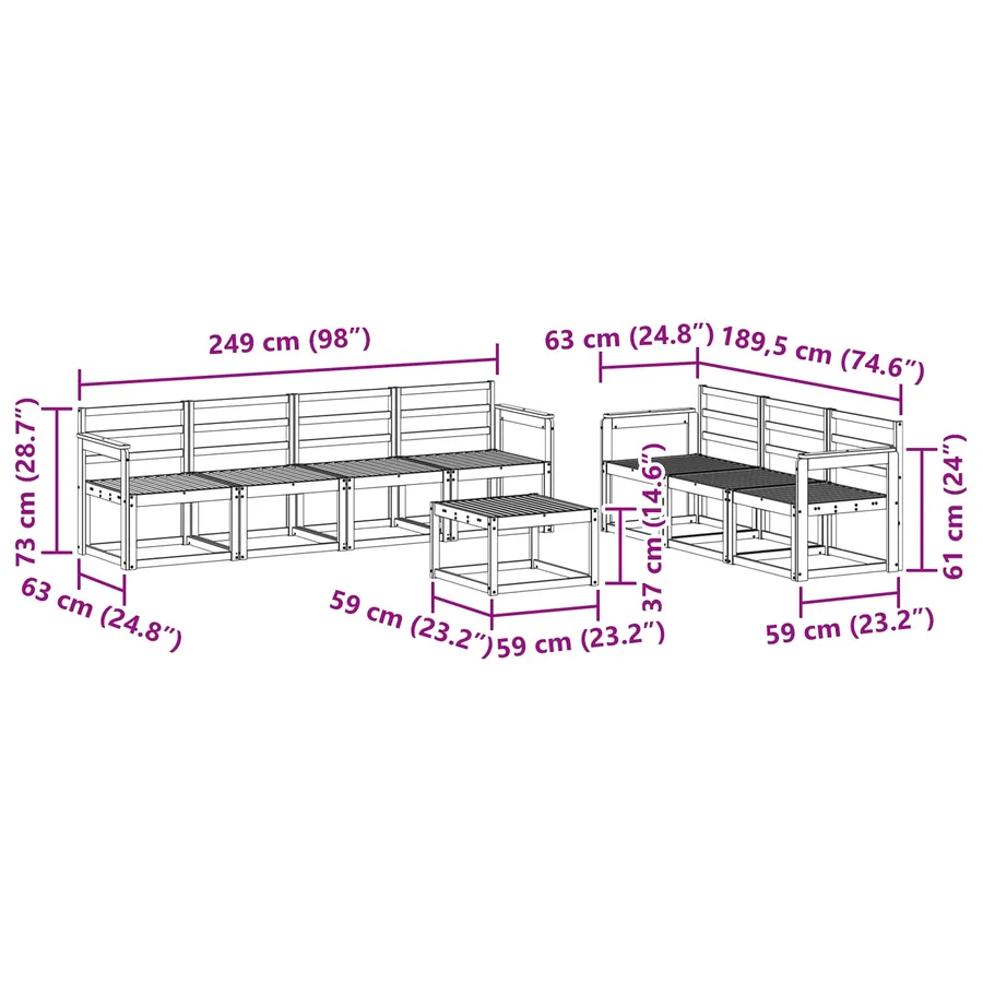 Ensemble de canapés d'extérieur 8 pcs Blanc 59 x 59 x 37 cm - 8