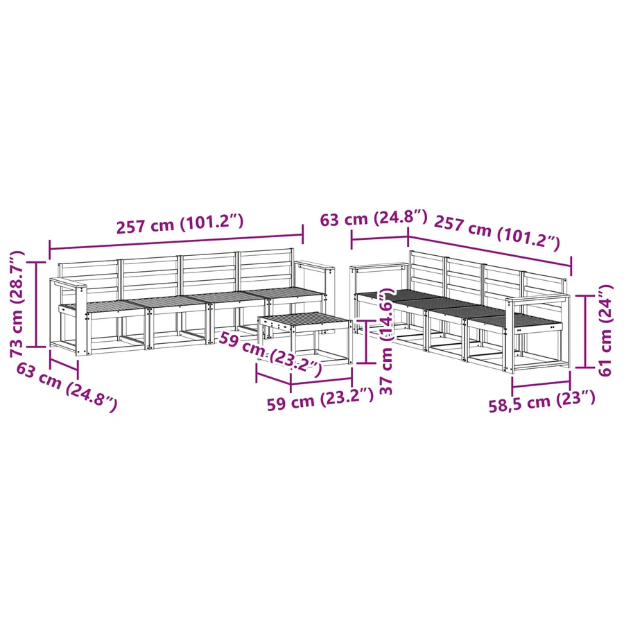 Ensemble de canapés d'extérieur 9 pcs Blanc 59 x 59 x 37 cm - 8