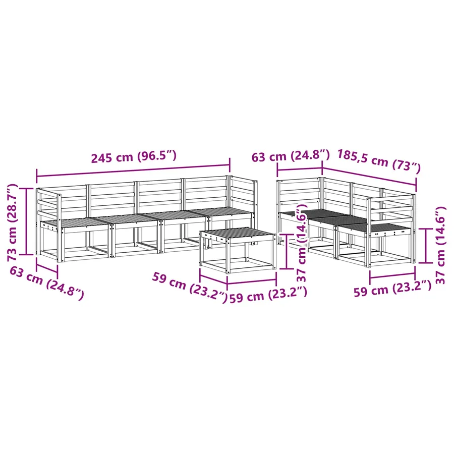 Ensemble de canapés d'extérieur 8 pcs Blanc 59 x 59 x 37 cm - 8