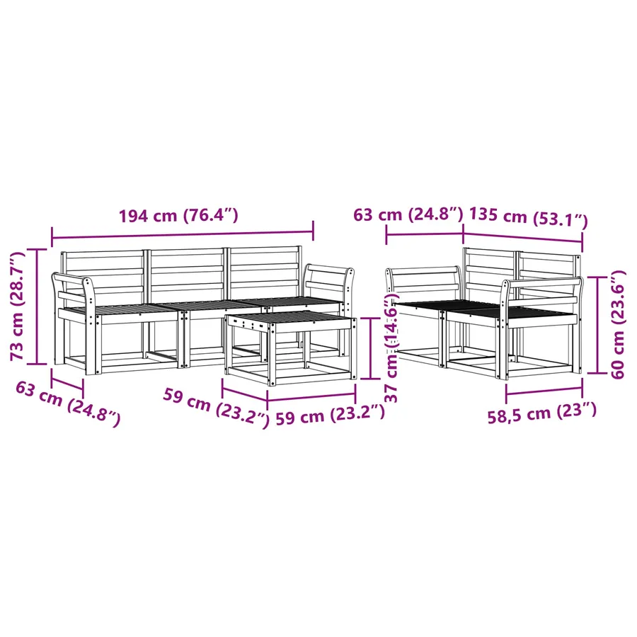 Ensemble de canapés d'extérieur 6 pcs Blanc 59 x 59 x 37 cm - 8