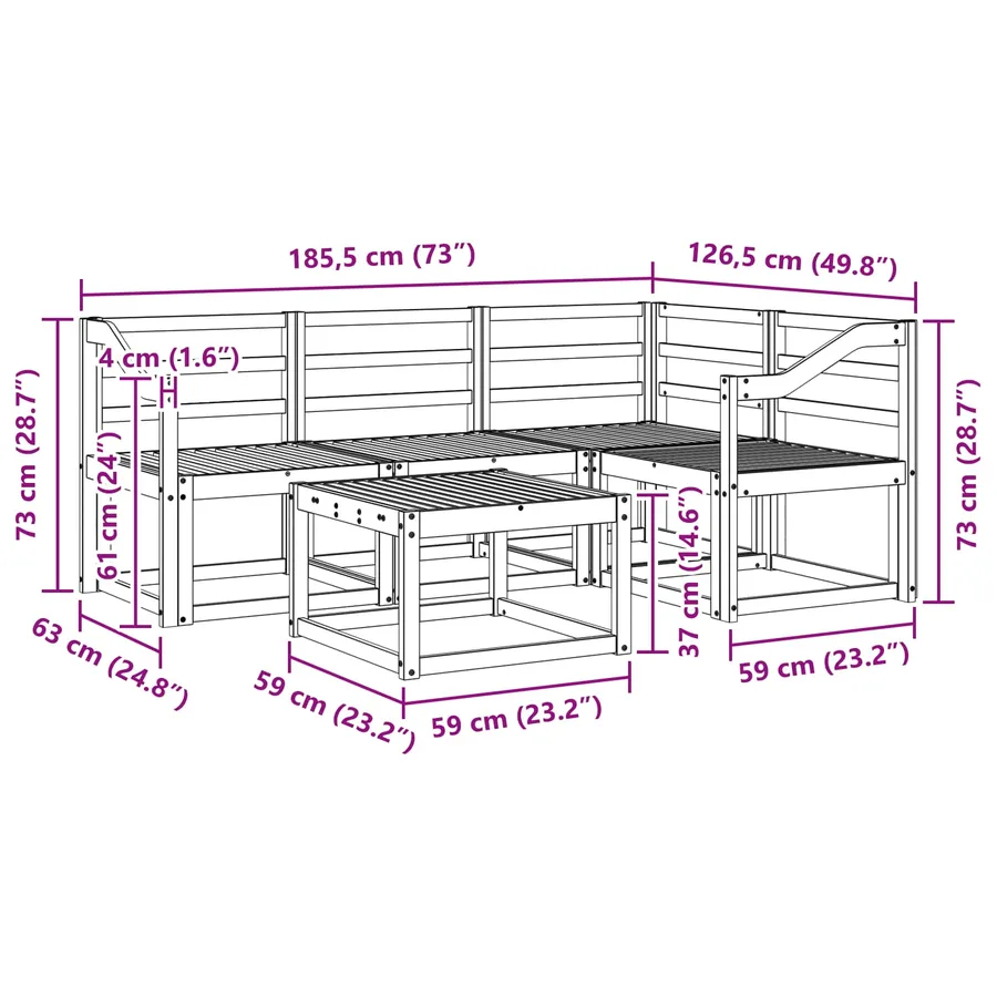 Ensemble de canapés d'extérieur 5 pcs Blanc 59 x 59 x 37 cm - 8
