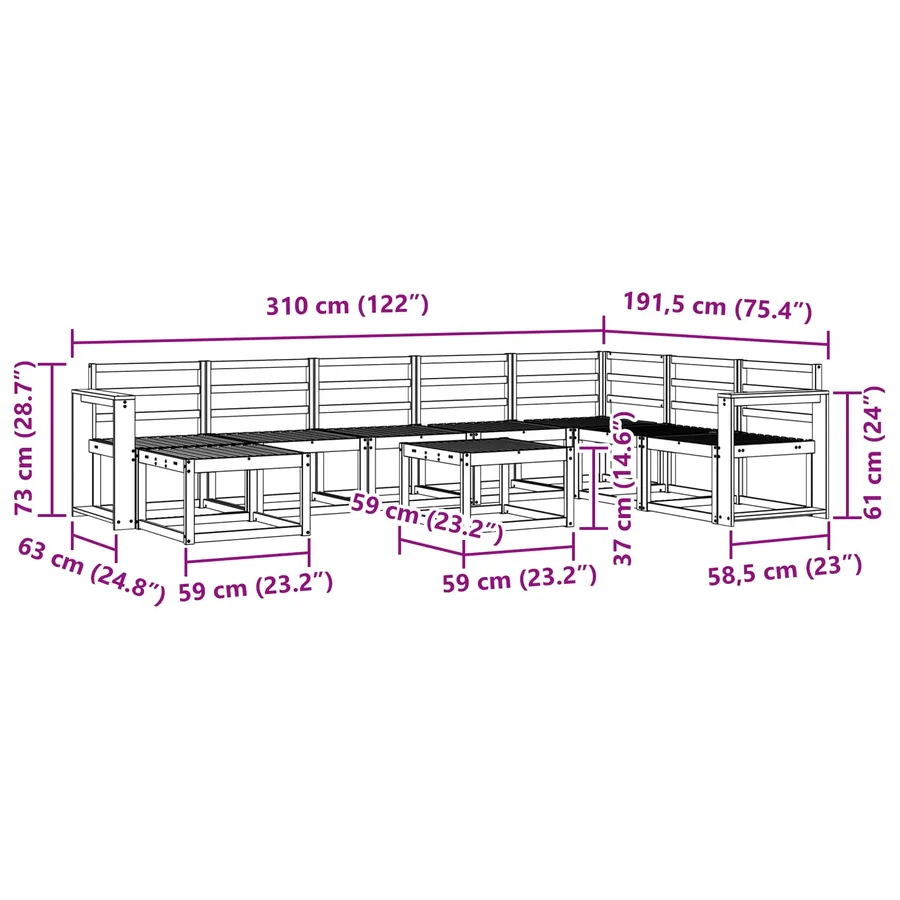 Ensemble de canapés d'extérieur 9 pcs Blanc - 9