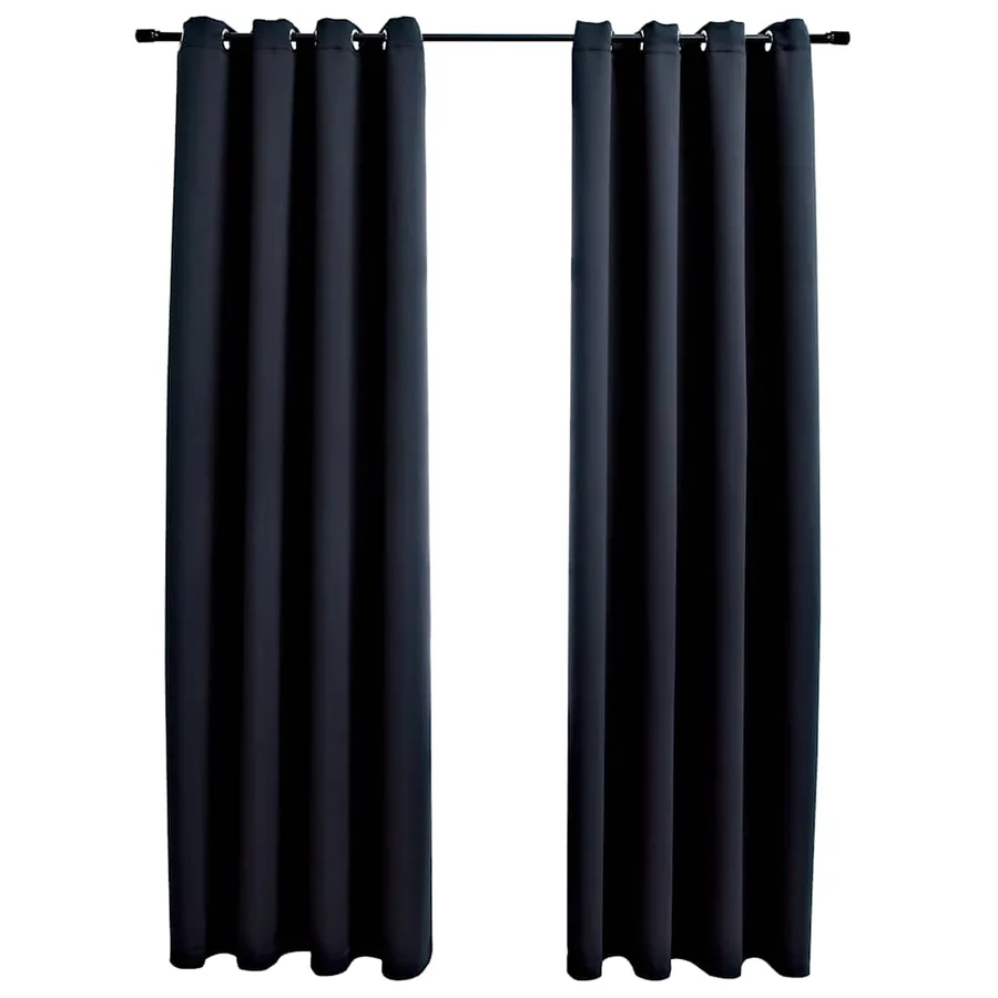 Rideaux occultants avec anneaux en métal 2 pcs Noir 140x175 cm - 2