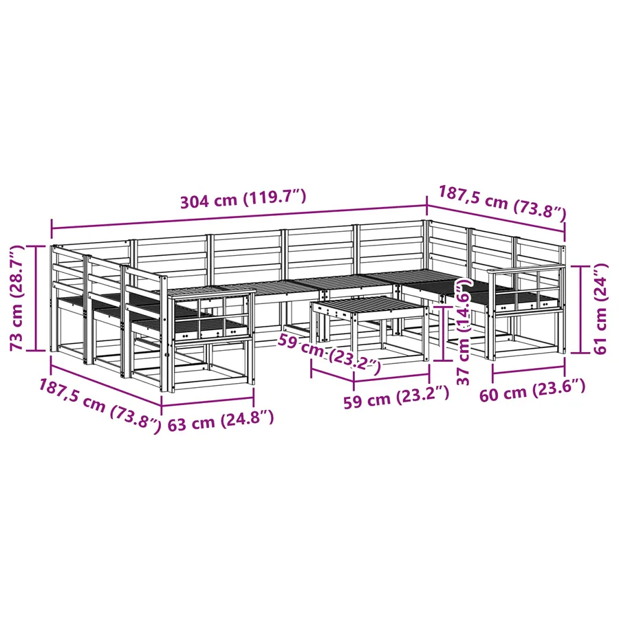Ensemble de canapés d'extérieur 10 pcs Blanc - 9