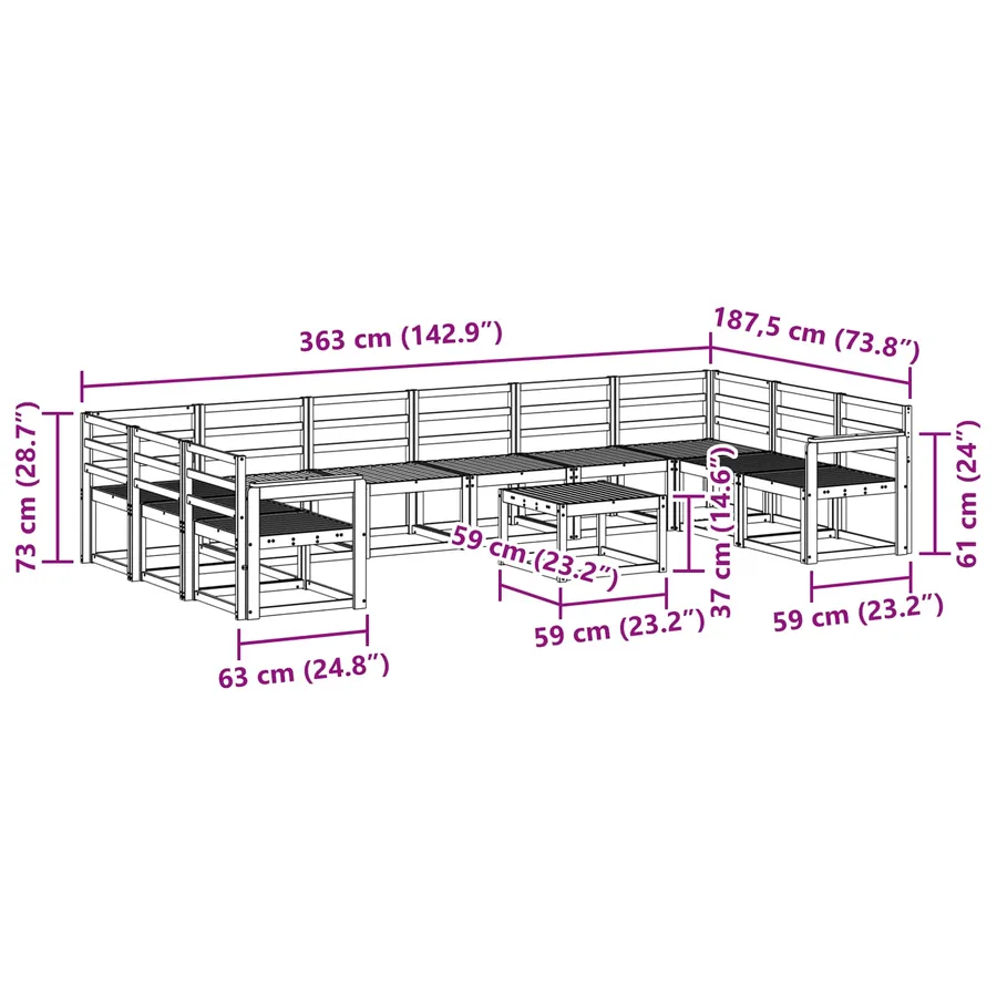 Ensemble de canapés d'extérieur 11 pcs Blanc - 9