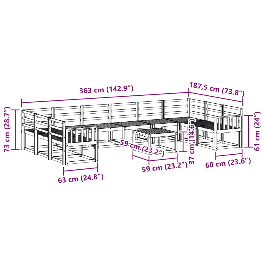 Ensemble de canapés d'extérieur 11 pcs Blanc - 9