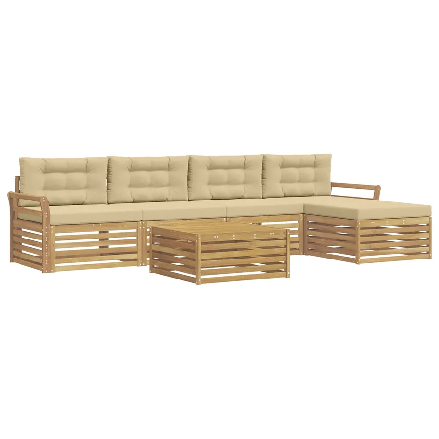 Ensemble de canapés d'extérieur 6 pc Blanc et Beige Polyester - 2