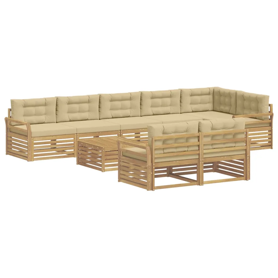 Ensemble de canapés d'extérieur 9 pc Blanc et Beige Polyester - 2