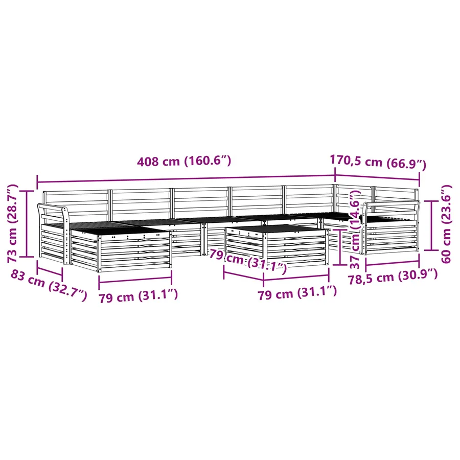 Ensemble de canapés d'extérieur 8 pc Blanc Bois d'Acacia Massif - 10