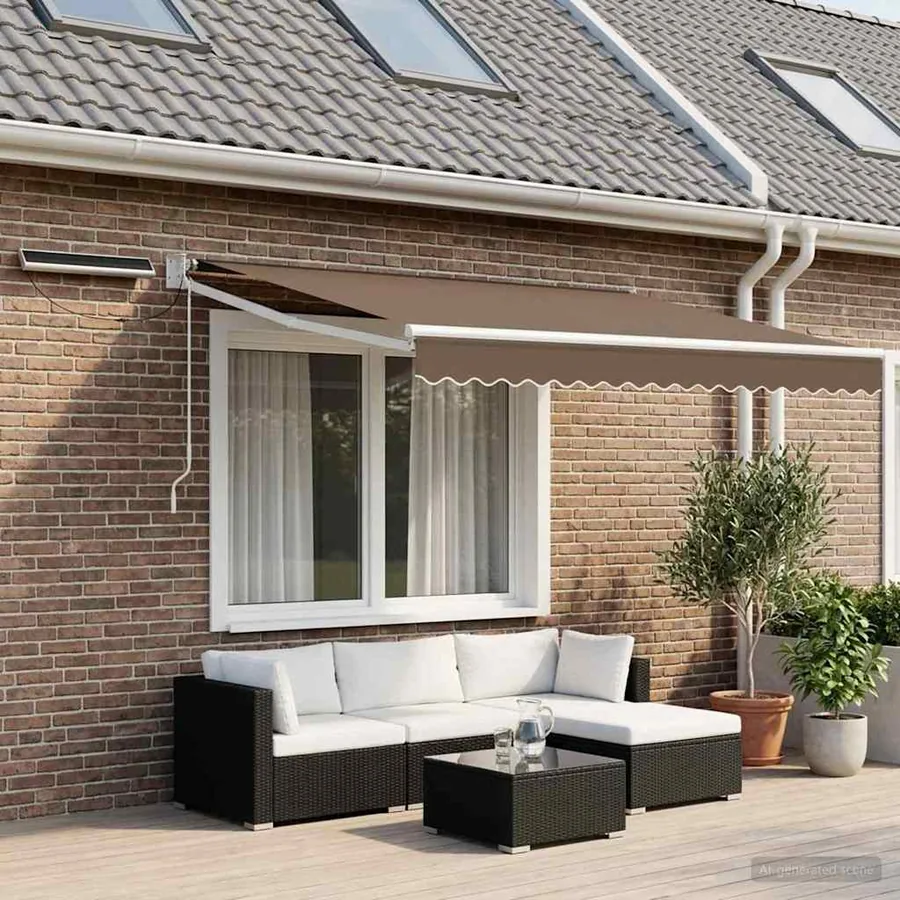 Auvent rétractable électrique Taupe 100% Polyester et Aluminium